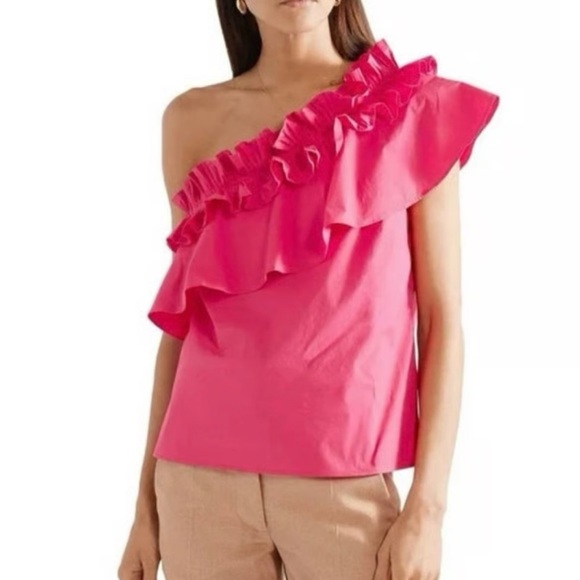 Saloni Esme One Shoulder Ruffled Stretch Top UK12 US8 - Picture 1 of 4